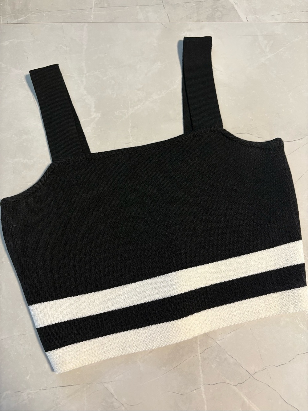 Black Striped Knit Crop Top with Wide Straps